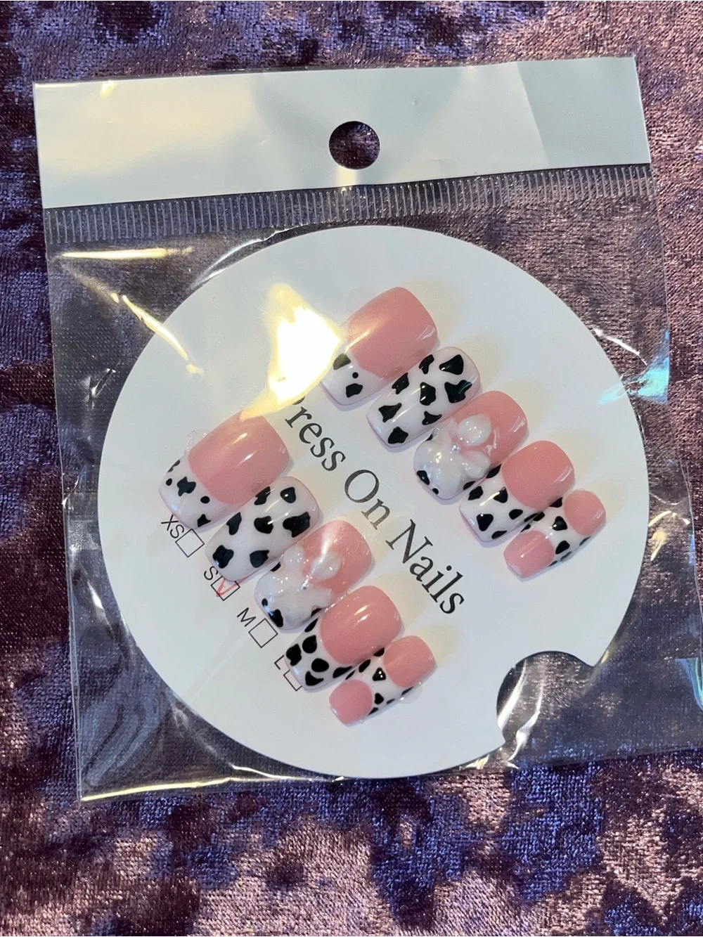 Pink & Black Cow Print Press-On Nail Set