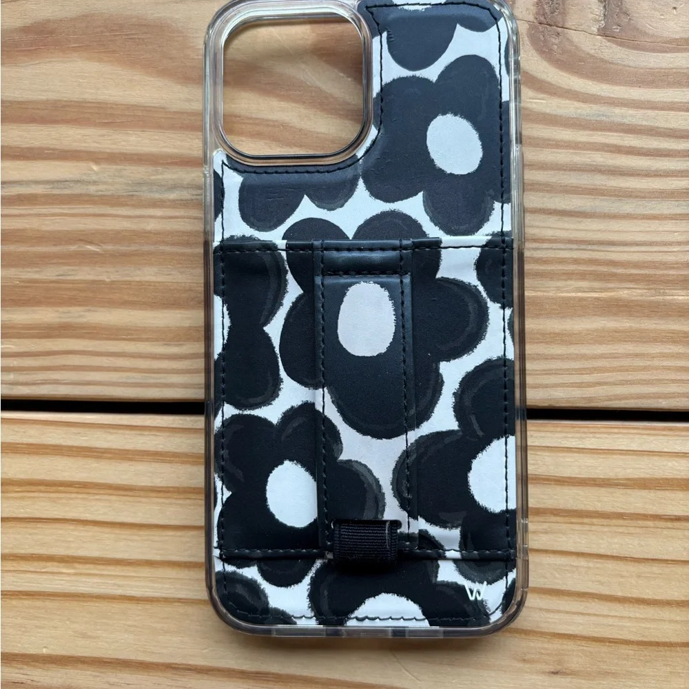 Walli Cases- Black Floral Phone Case with Card Loop (iPhone 13 Pro Max)