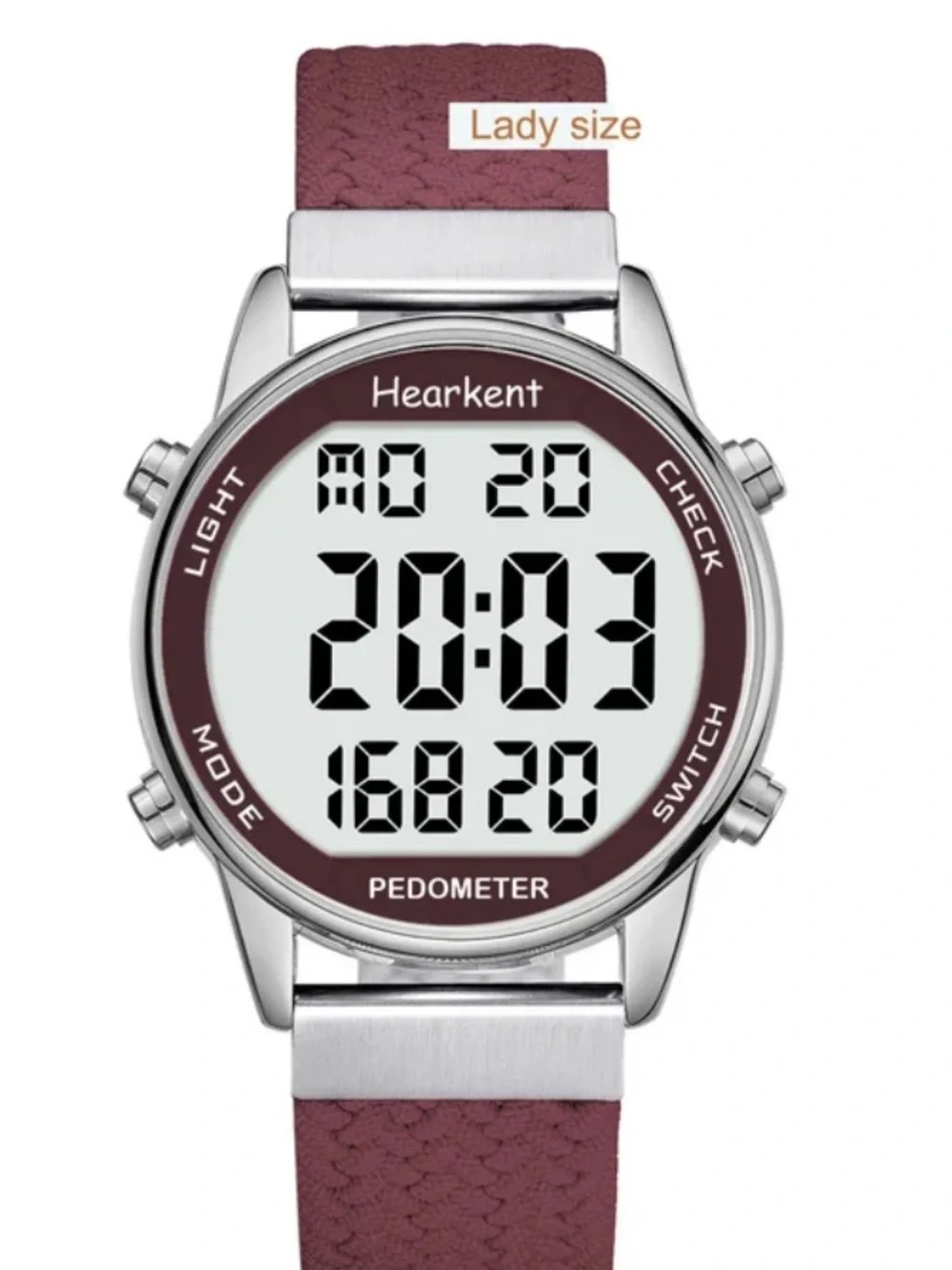 Hearkent Women's 2401P Pedometer Watch in Red featuring a stainless steel case