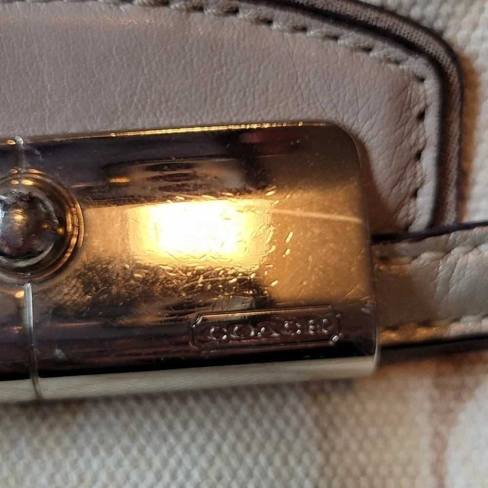 Coach Signature Cream Tan Sequin Crossbody Purse