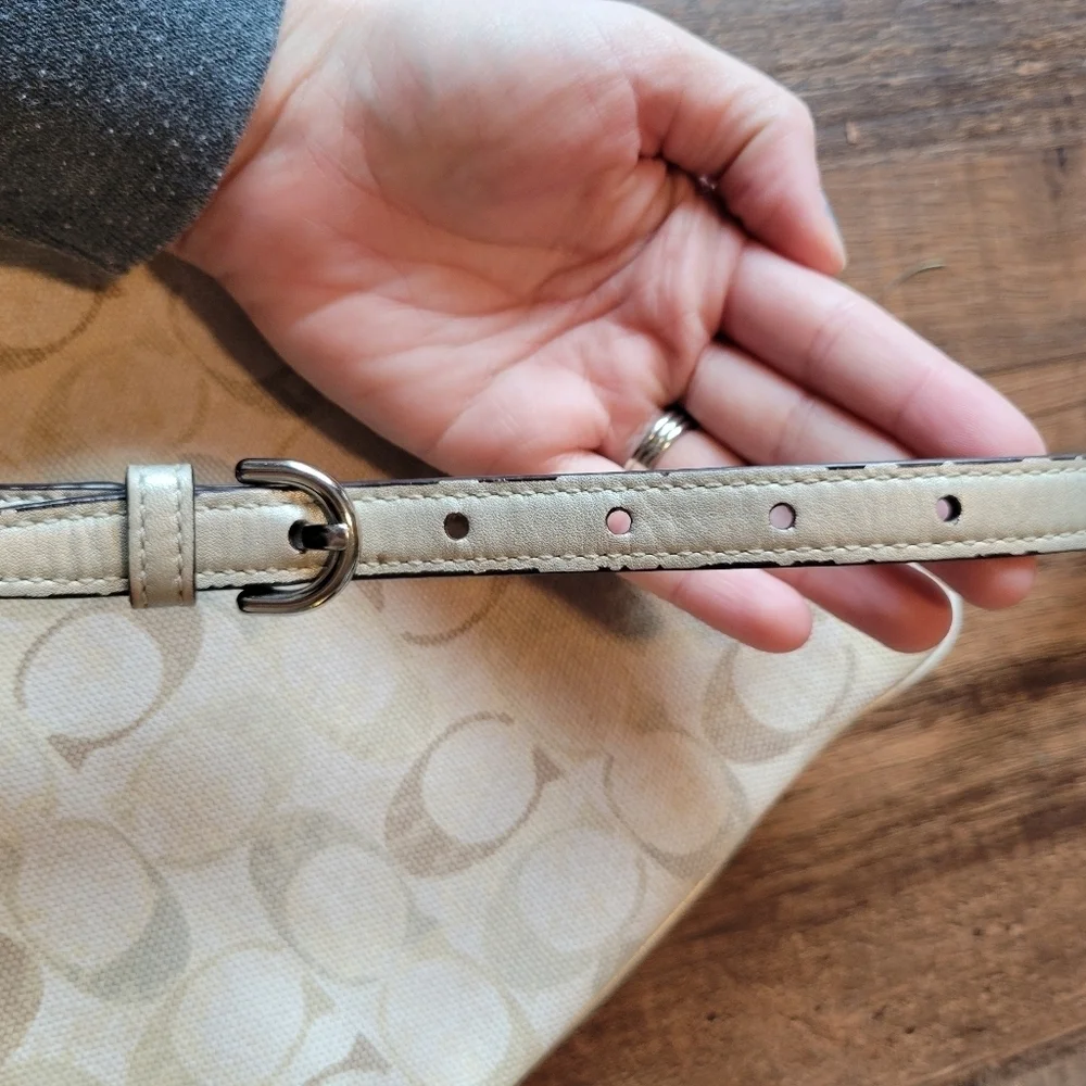 Coach Signature Cream Tan Sequin Crossbody Purse