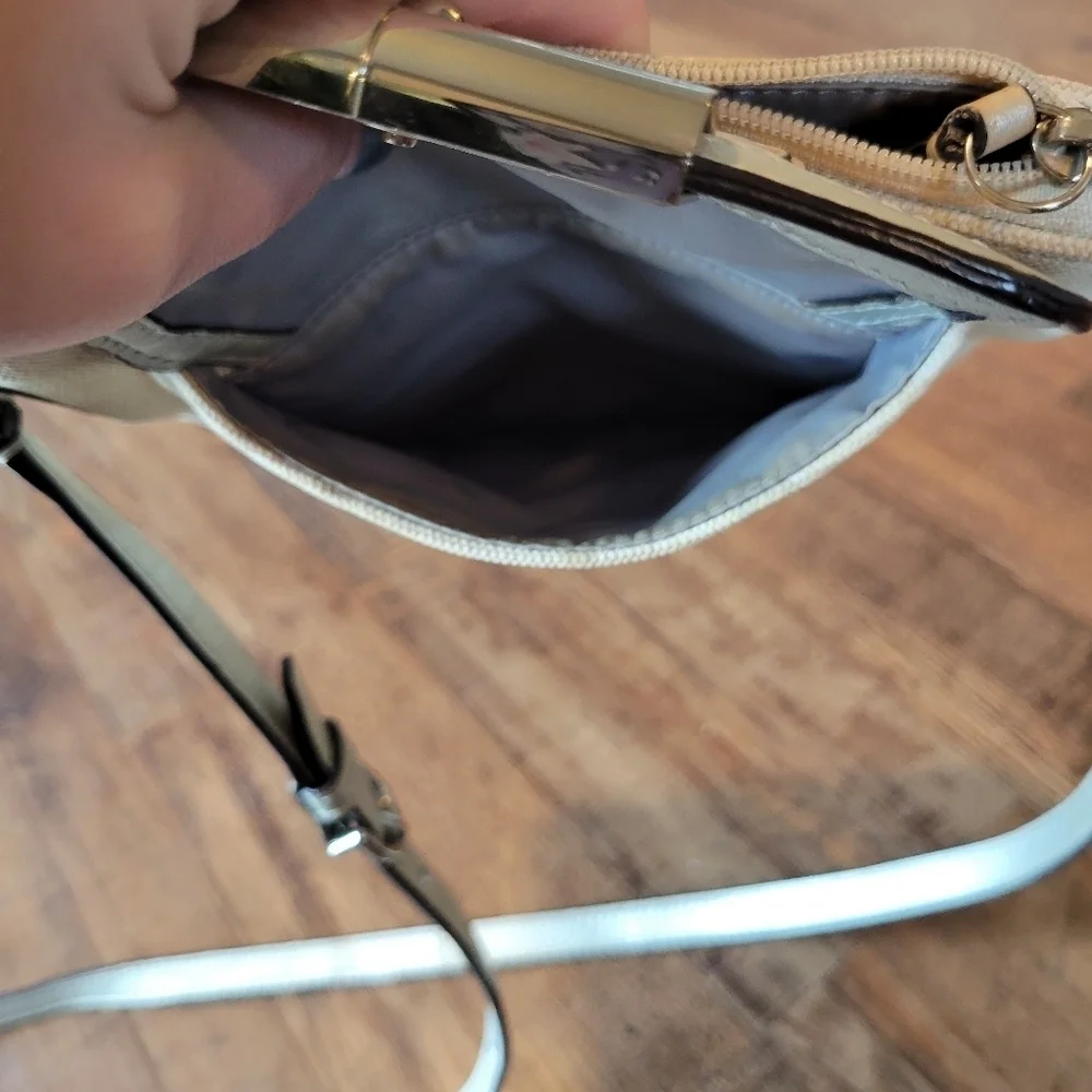 Coach Signature Cream Tan Sequin Crossbody Purse