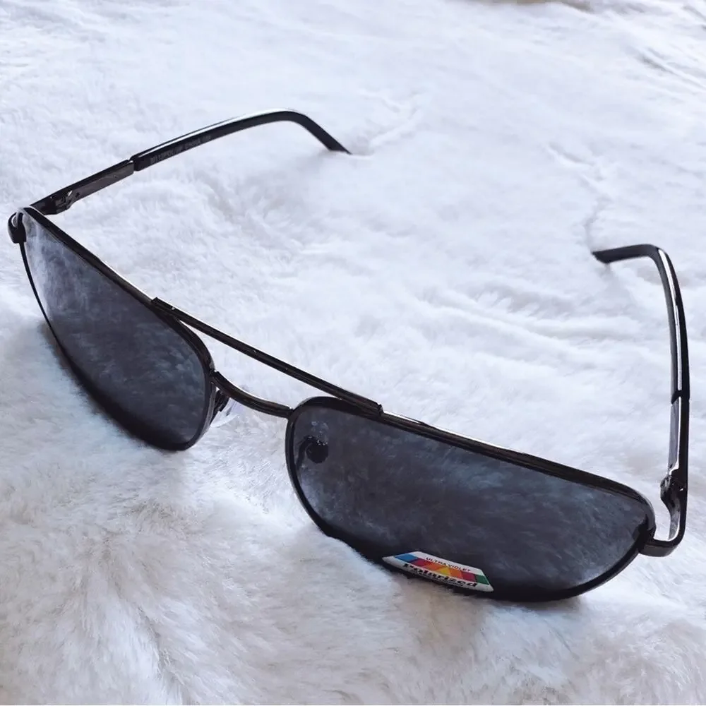 Troy Black w/ Black Rims Rectangular Polarized Sunglasses