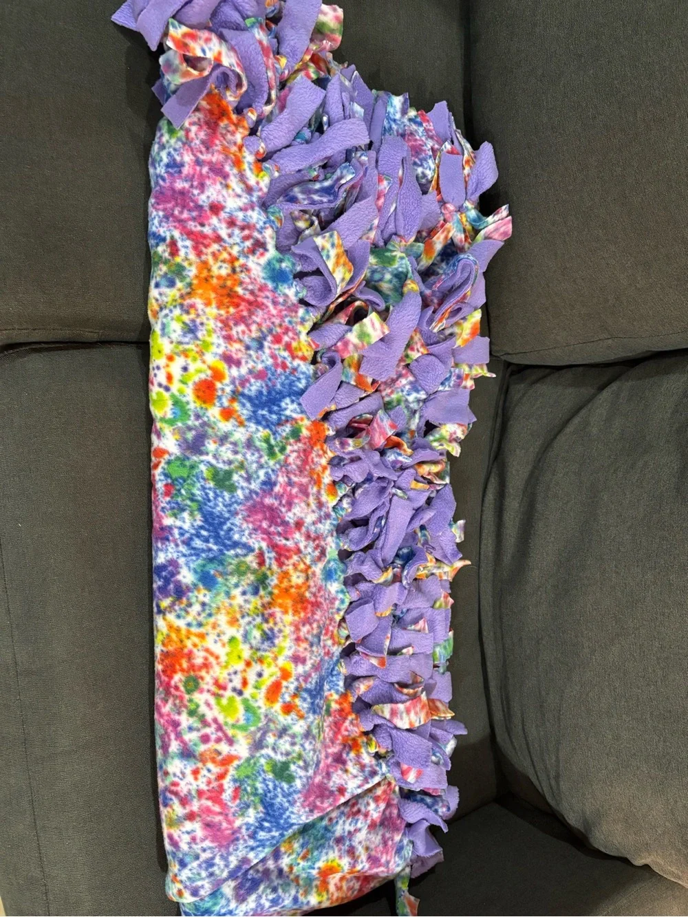 Tie-Dye Fleece No-Sew Fringe Throw Blanket - Purple Accent