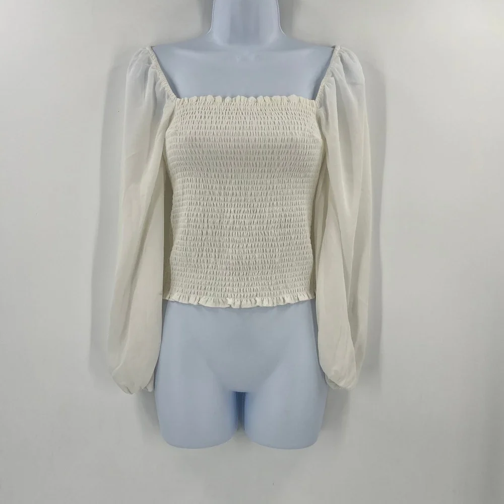 Abercrombie Cream Smocked Square‎ Neck Blouse Small Cottagecore Boho Romantic