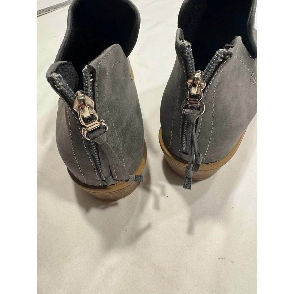 Grey Faux Leather Pointed Toe Ankle Boots Side Cutout Back‎ Zip Block Heel 43