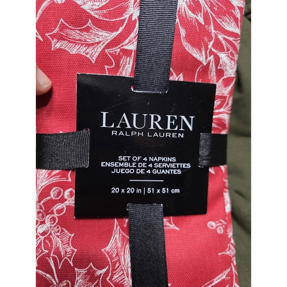 Lauren Ralph Lauren Christmas Napkins‎ Set 4 Red Holly 20x20 Cotton NWT