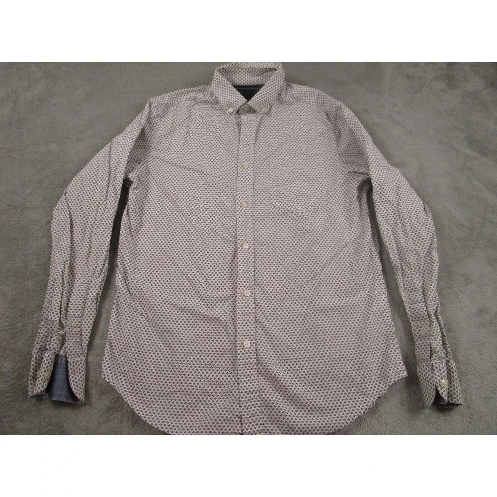 Banana Republic Shirt Mens Small White Geometric Standard Fit‎ Stretch Preppy