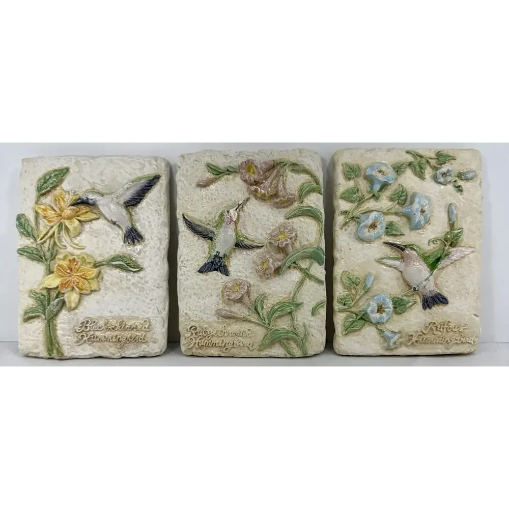 Avon Decorative Hummingbird Wall Plaques Set of‎ 3 Vintage 5x7 Floral Relief