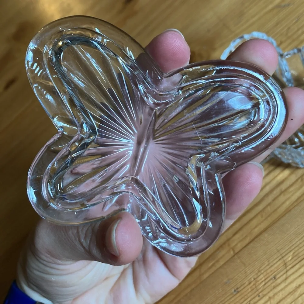 Vintage Lead Crystal Butterfly Jewelry Box, glass trinket holder ring box gift