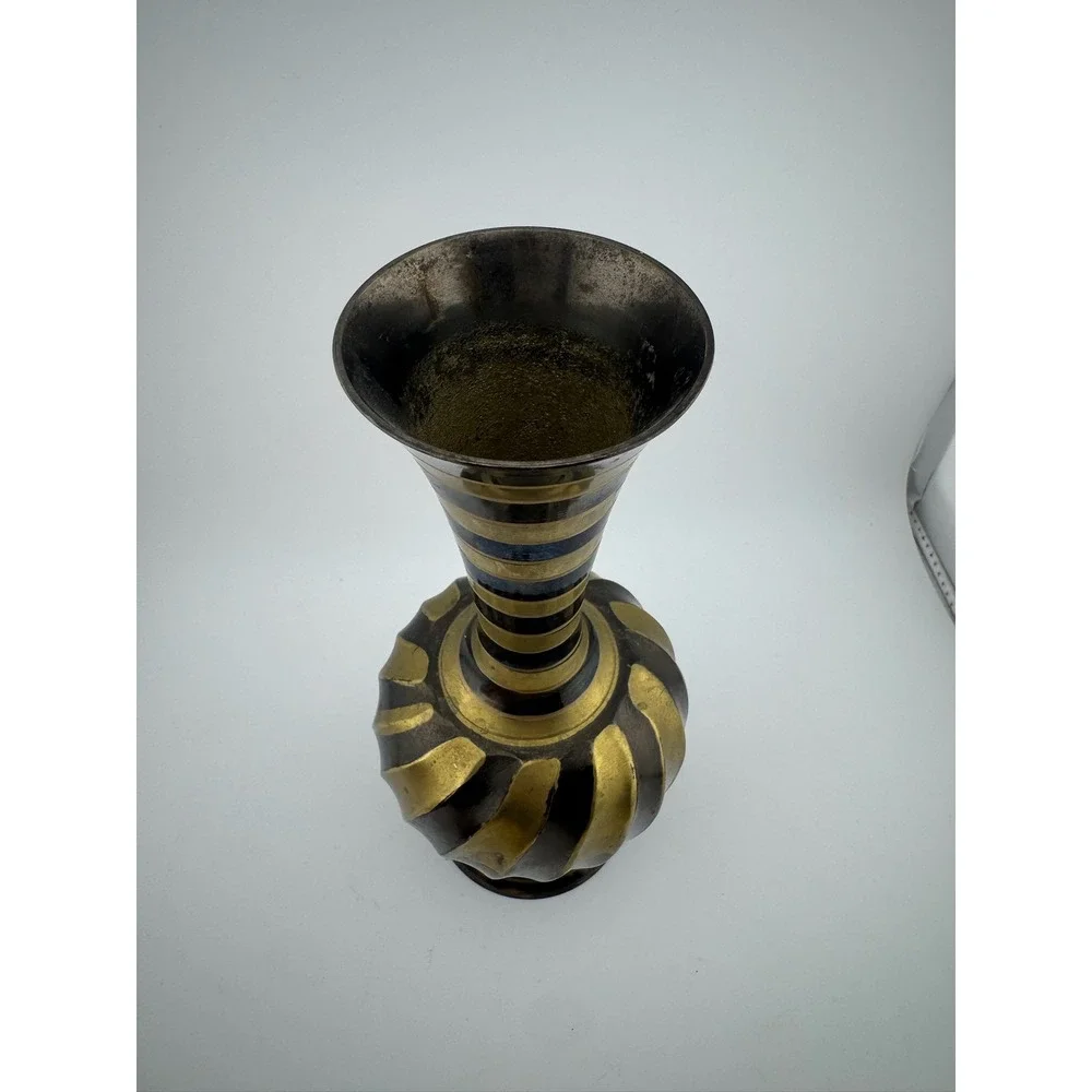Vintage Brass Vase with Black Stripes‎ Made in India Home Decor Bud Vase