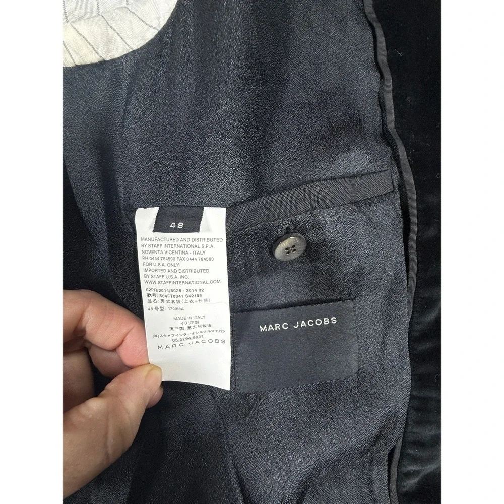 Marc Jacobs Tuxedo Jacket Mens 48 Black Velvet Trim Blazer Made‎ In Italy