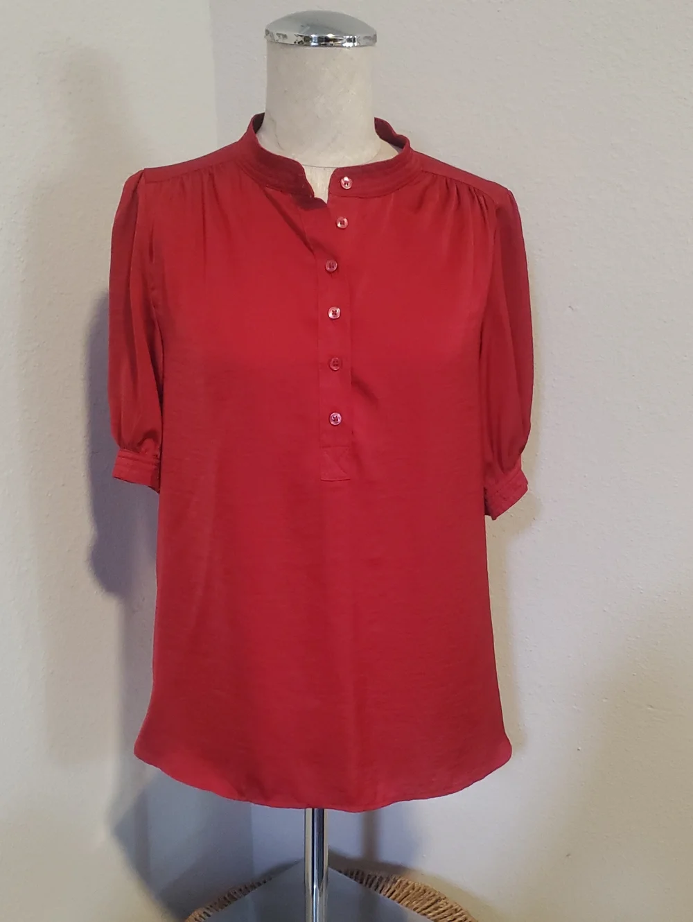 Banana Republic Womens Red Button-Front Mandarin Collar Blouse