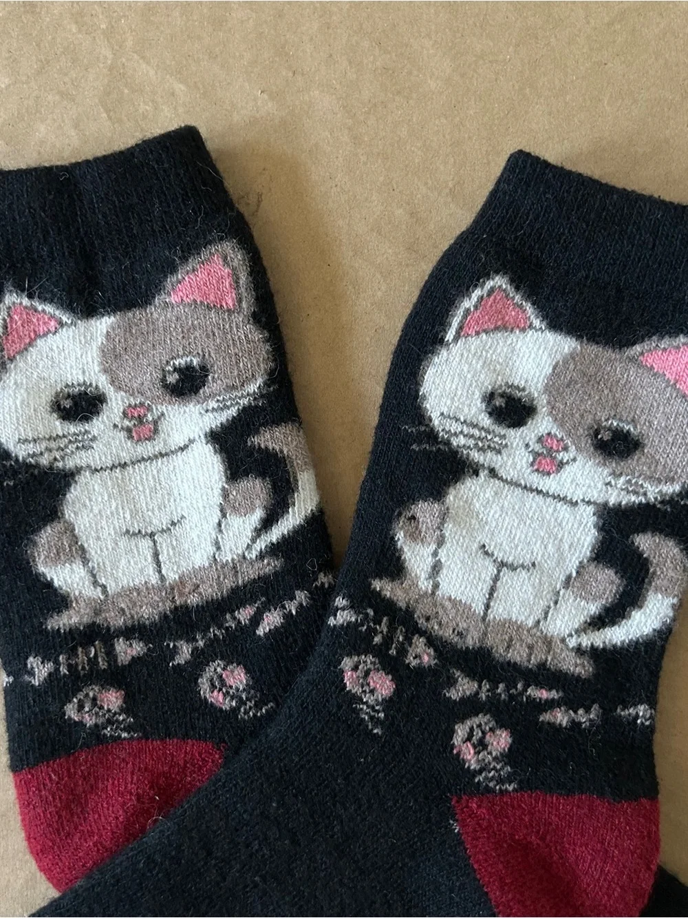 Cute Black Novelty Kawaii Women Socks White and Gray Cat Graphic Whimsy Mallgoth