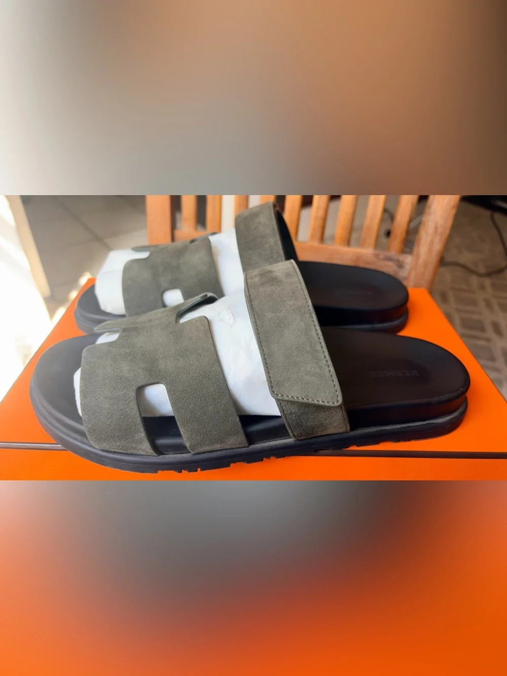 Hermès Chypre Sandals Vert Forêt Goatskin Suede Size 44 EU / 11 US Men’s
