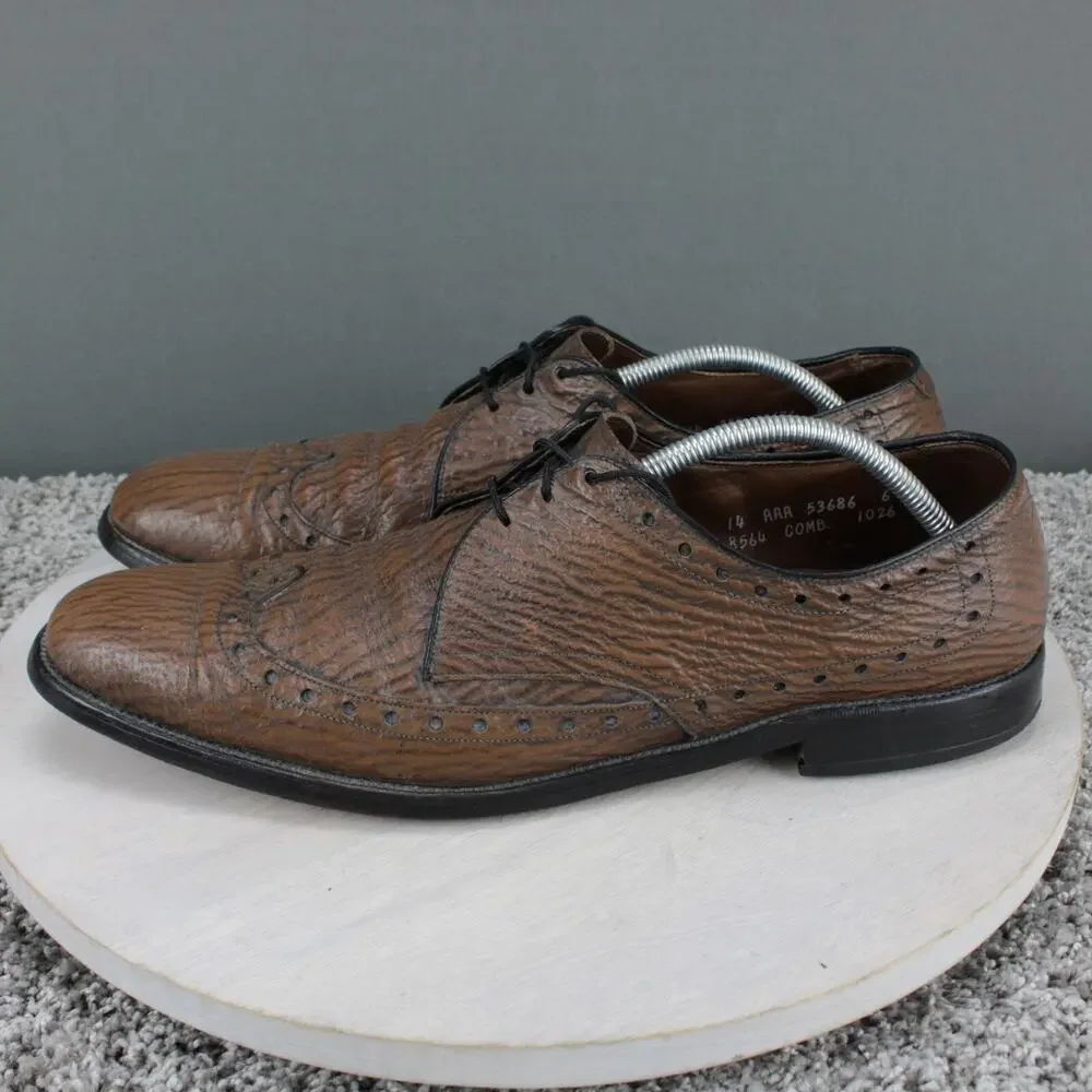 Allen Edmonds Nassau Sharkskin Mens 14 AAA Brown Leather Oxford Dress