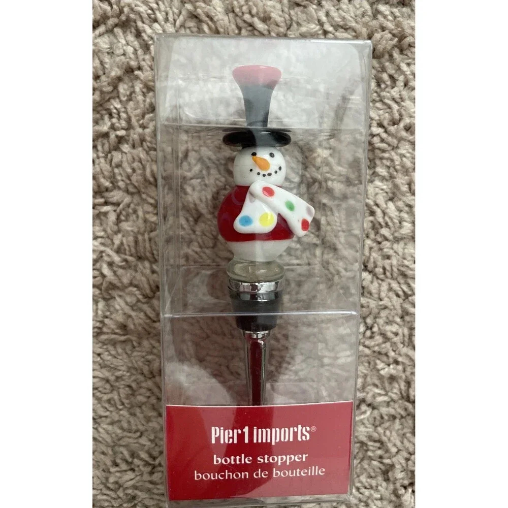 Pier 1 imports Bottle Stopper Snowman with Polka Dot Scarf, Hat Christmas