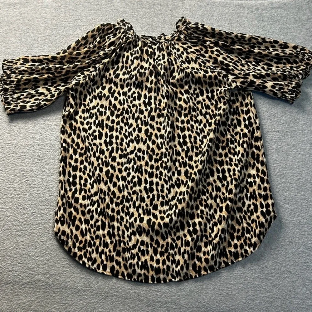 LOFT Petites Womens XSP Leopard Print Blouse Ruffle Neck Animal‎ Print Top