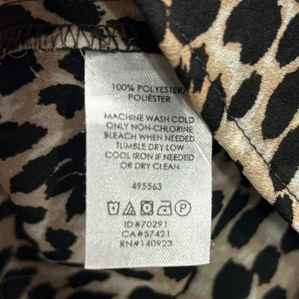 LOFT Petites Womens XSP Leopard Print Blouse Ruffle Neck Animal‎ Print Top