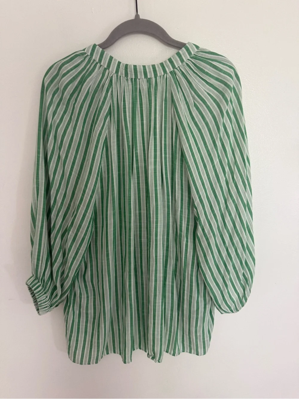 Tuckernuck Green and White Striped V-Neck Blouse