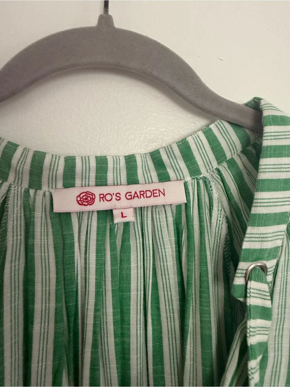 Tuckernuck Green and White Striped V-Neck Blouse