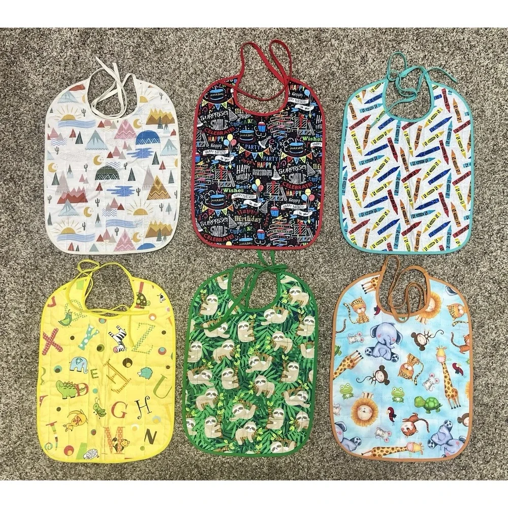Lot Of 6 Quilted Handmade Bibs‎ Assorted Large Size 12
