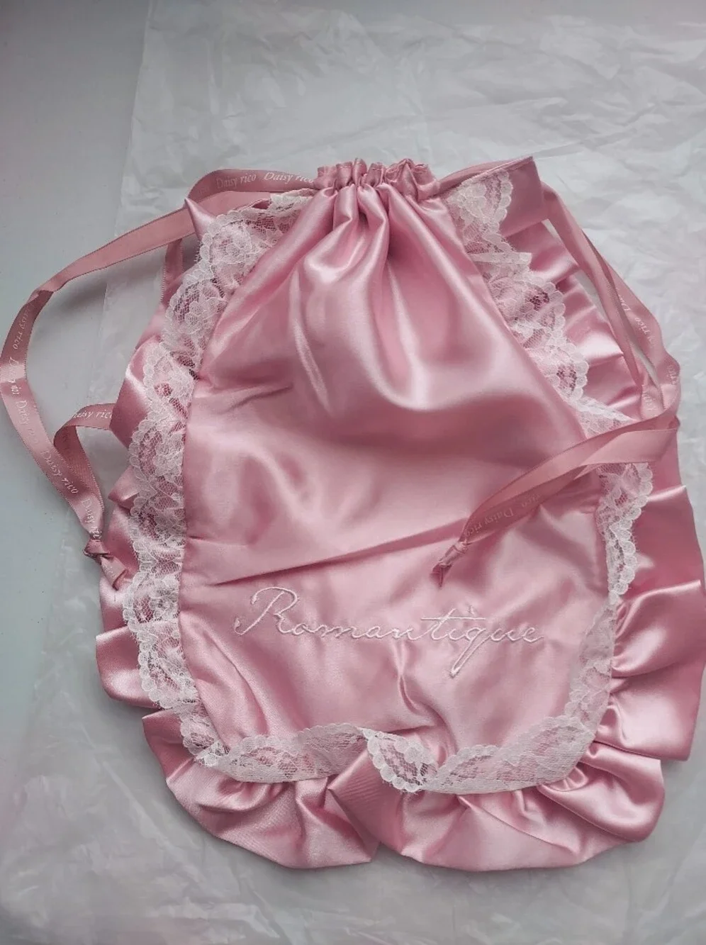 Japan brand Pink lace Satin Lace cloths cosmetic drawstring bag pouch