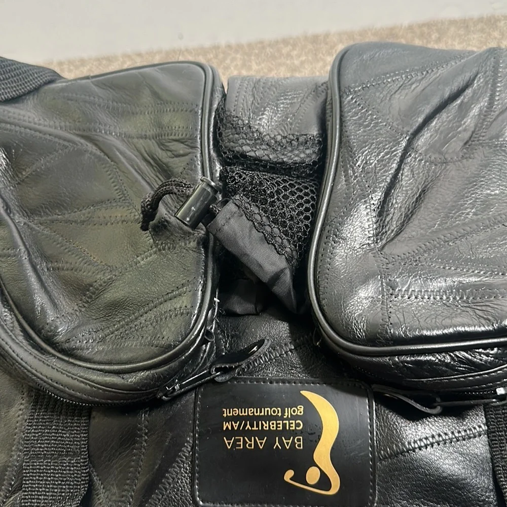 Black leather Bay Area celebrity/AM golf tournament bag