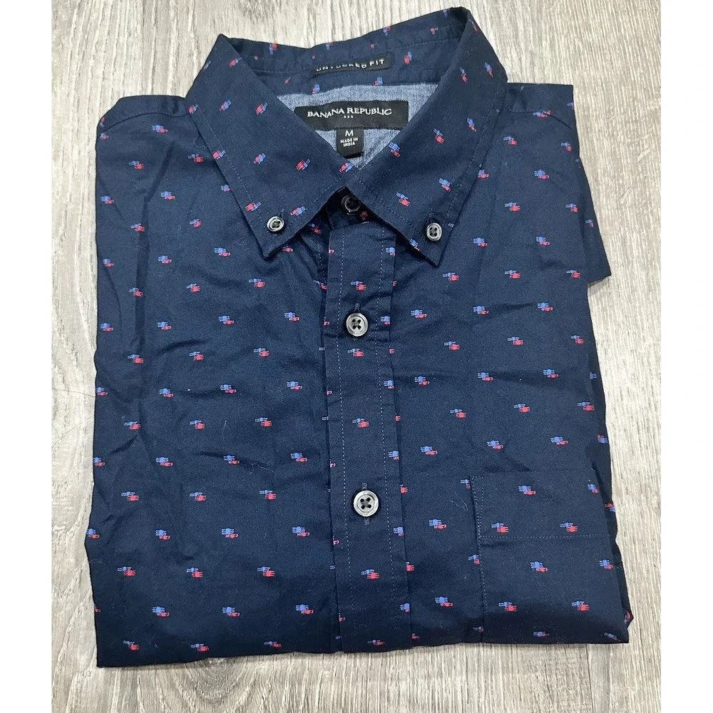 Banana Republic Men M Geometric Cotton Untucked Fit Long Sleeve‎ Casual Shirt