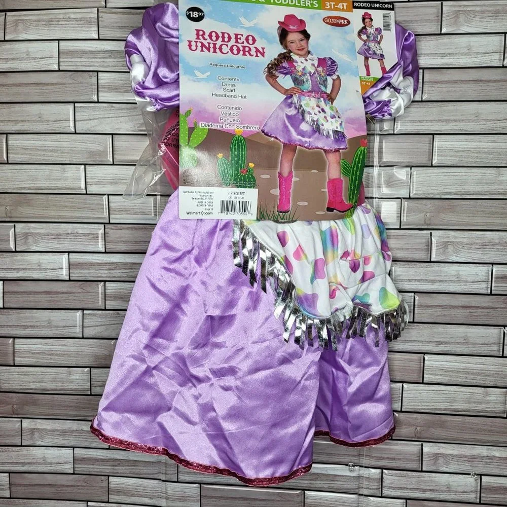 New Rodeo Unicorn Halloween Costume Toddler 3T-4T Colorful‎ Dress Up Outfit