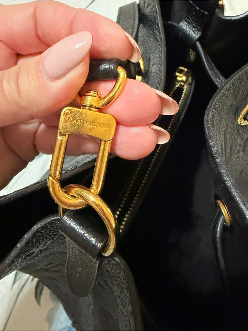 Louis Vuitton Black Embossed Monogram Drawstring Hobo Bag