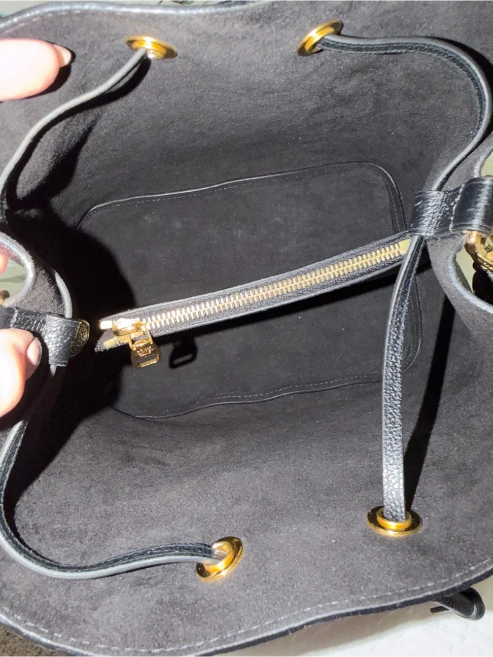 Louis Vuitton Black Embossed Monogram Drawstring Hobo Bag