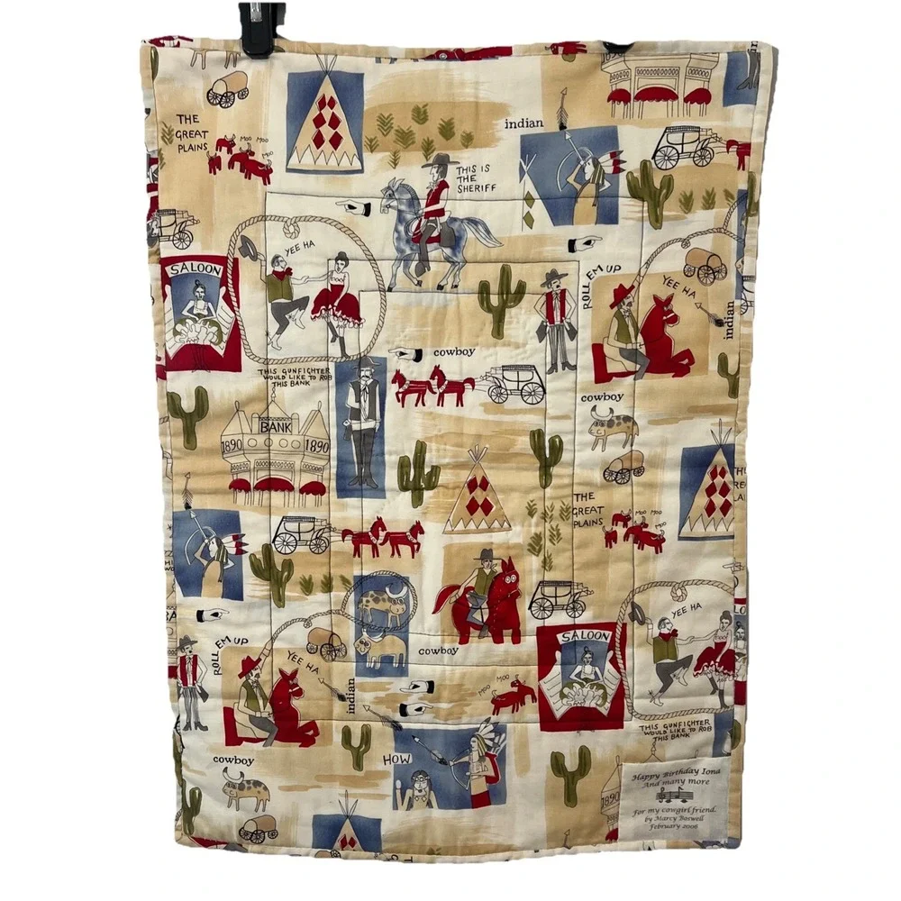 Quilted embroidered western cowboy cowgirl wall‎ hanging Two Sided 18.5