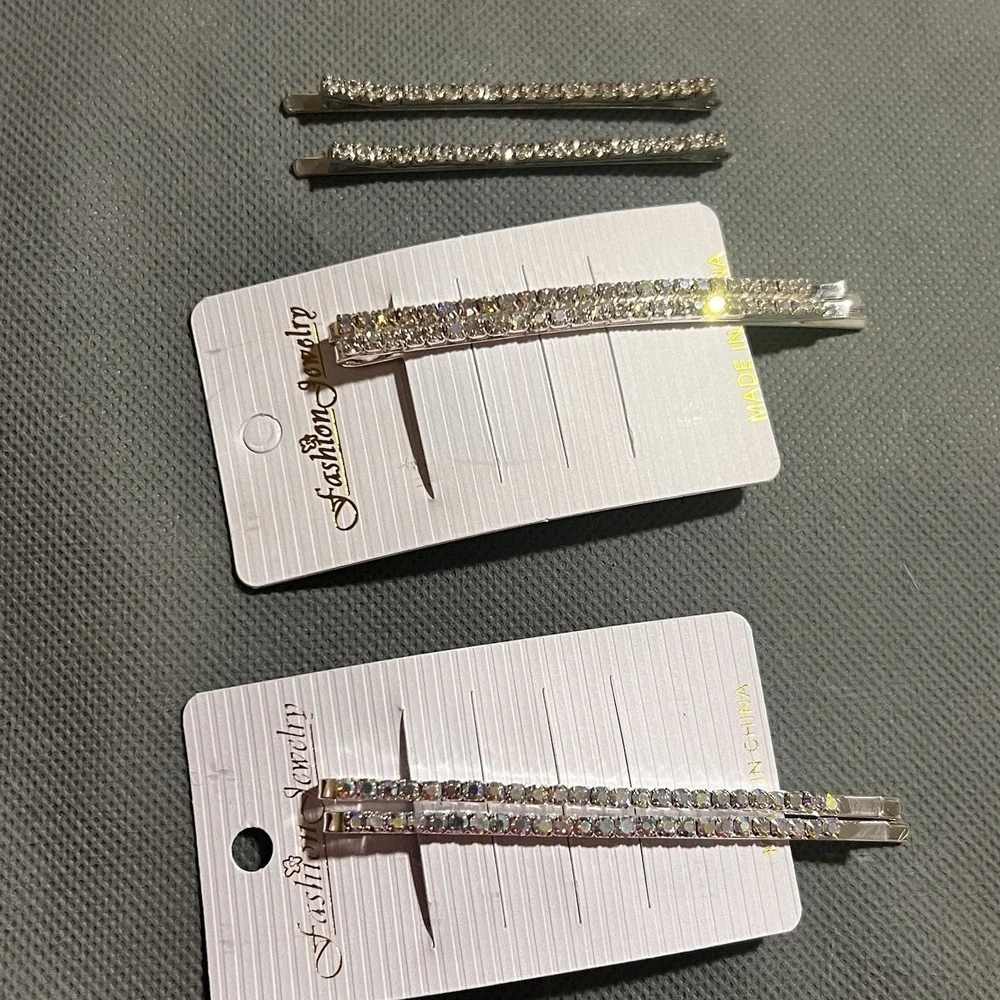 Lovely Rhinestone Hair Clips Bobbie Pins LOT of 6 Clear Accessory Wedding Spark