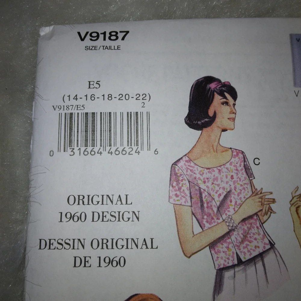 VOGUE V9187 sz 14-22 Vintage 60s Original Design Missds Tops Fitted Through Bust