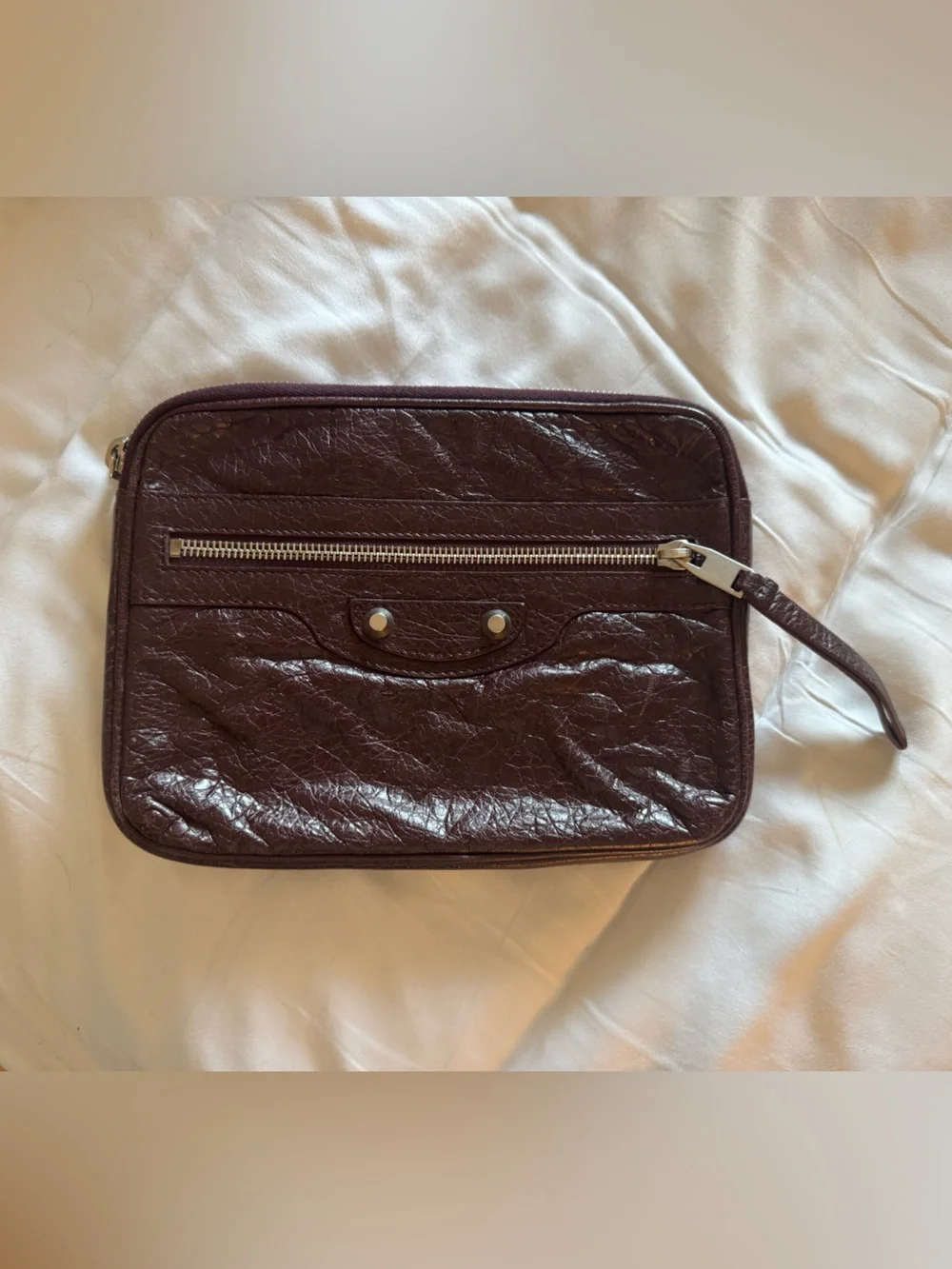 Balenciaga Men's iPad / Tablet Zip Pouch Charbon brown Agneau Lambskin Leather