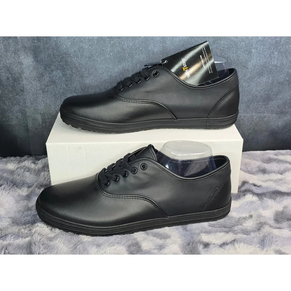 NWT SafeTstep Work Shoes Black Slip Resistant Comfort Leather Mens Size 12