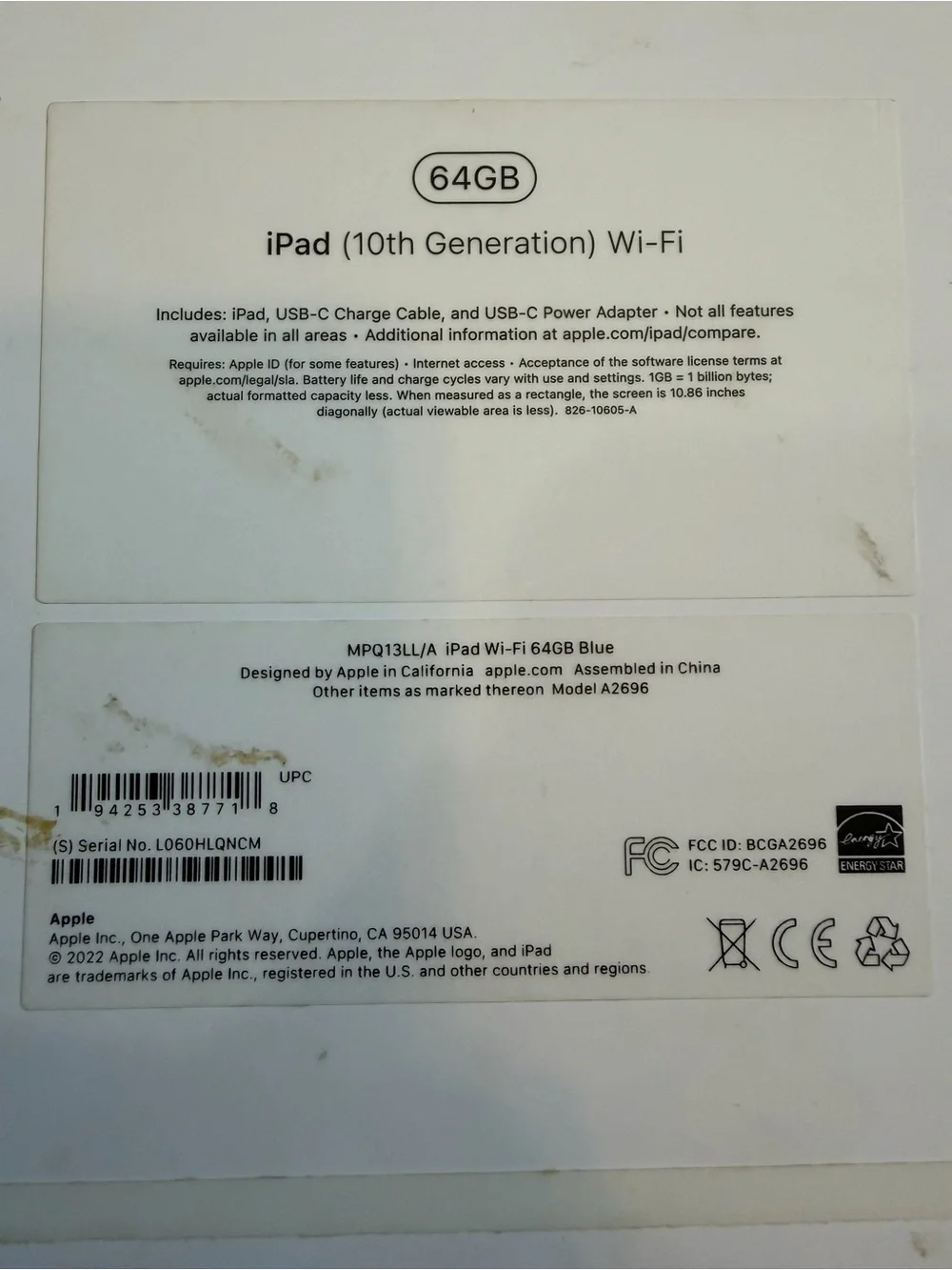 iPad (10th generation) 10.9-inch Blue 64GB Wi-Fi Model See description
