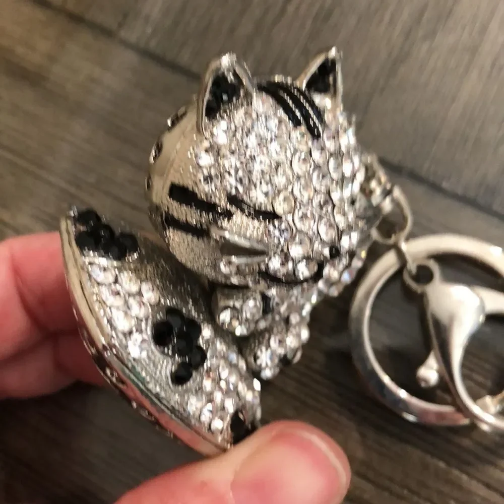 TINKSKY Rhinestone Kitty Cat Key Chain / Bag Charm