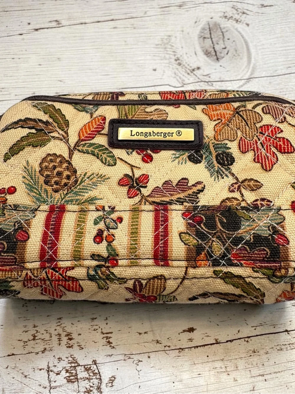 Y2K Longaberger Fabric Zip Cosmetic Bag “Autumn Path” Pattern Clutch Wallet EUC