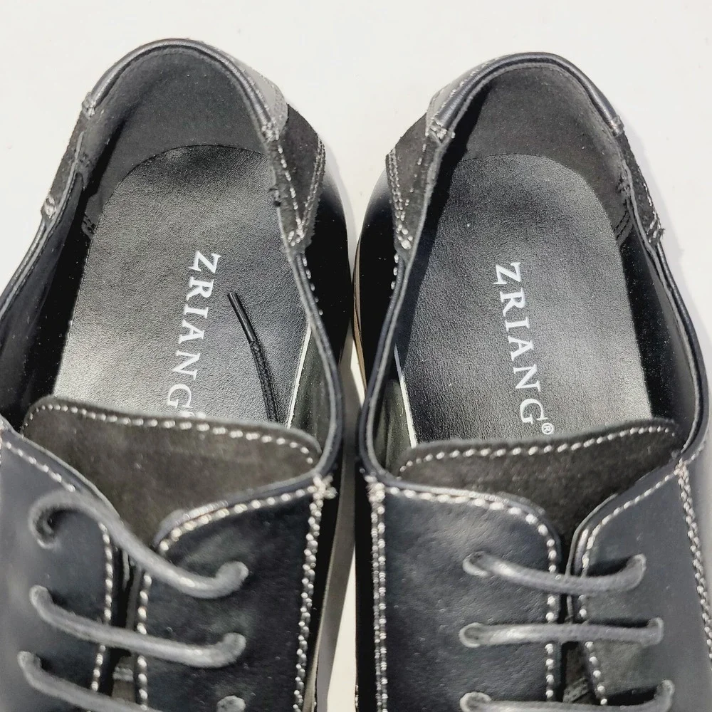 Zriang Mens Oxfords Sz 7.5 M Classic Black Shoes Dress Casual Cushioned Lace Up