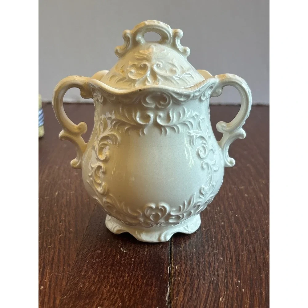 National Potteries Co Vintage White Ceramic Sugar Bowl with Lid Made in Japan