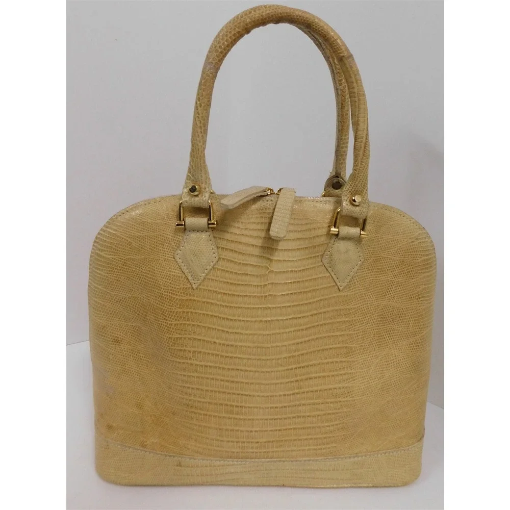 Daniella Ortiz Genuine Blond Lizard Reptile Domed Satchel Bag‎