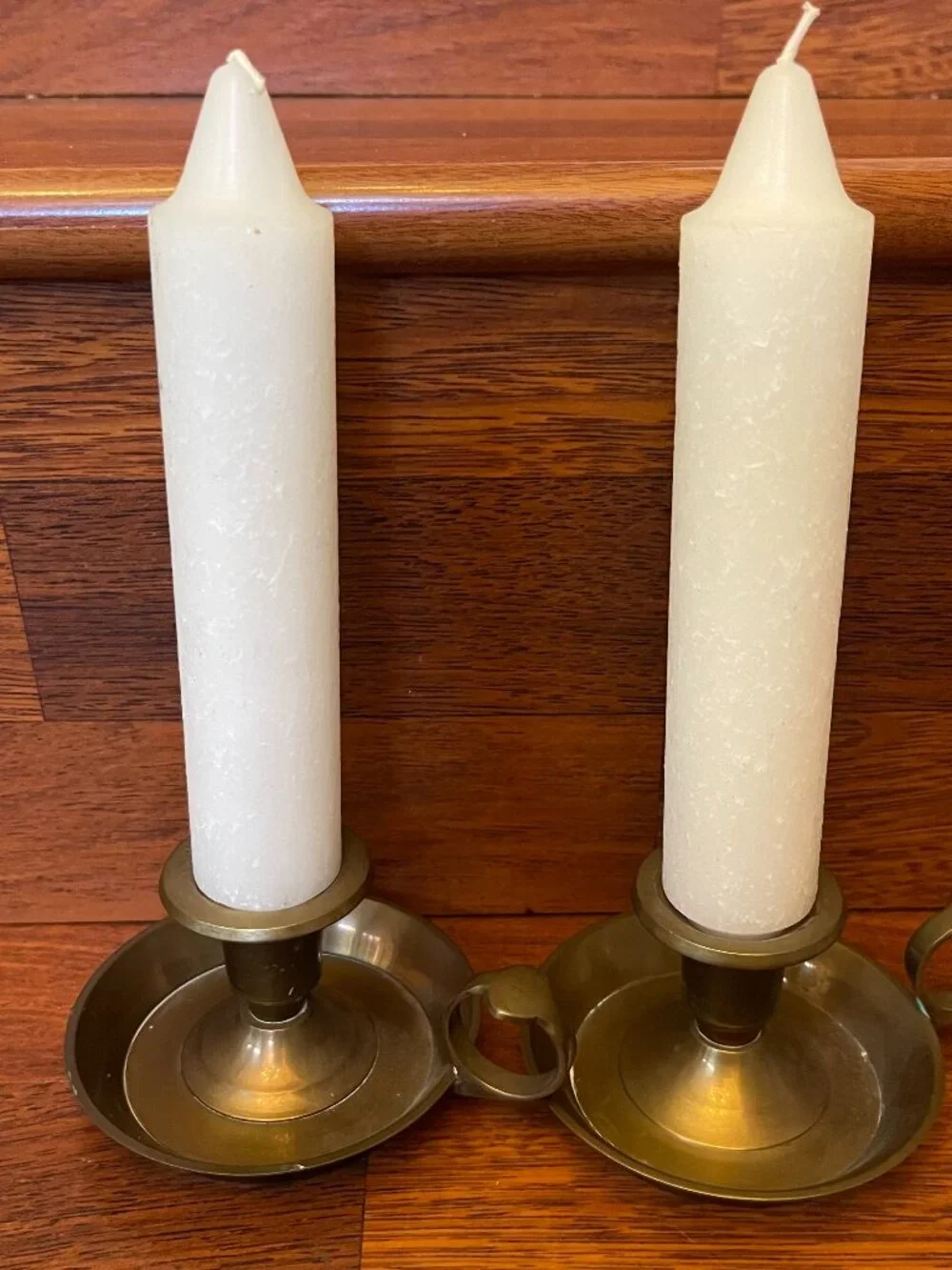 Rustic Solid Brass Antique Finish Round Candle Holders w/ Handle & Drip Pan 2.3