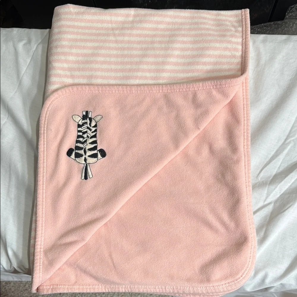 Vintage Gymboree Pink Baby Blanket with Zebra Embroidery
