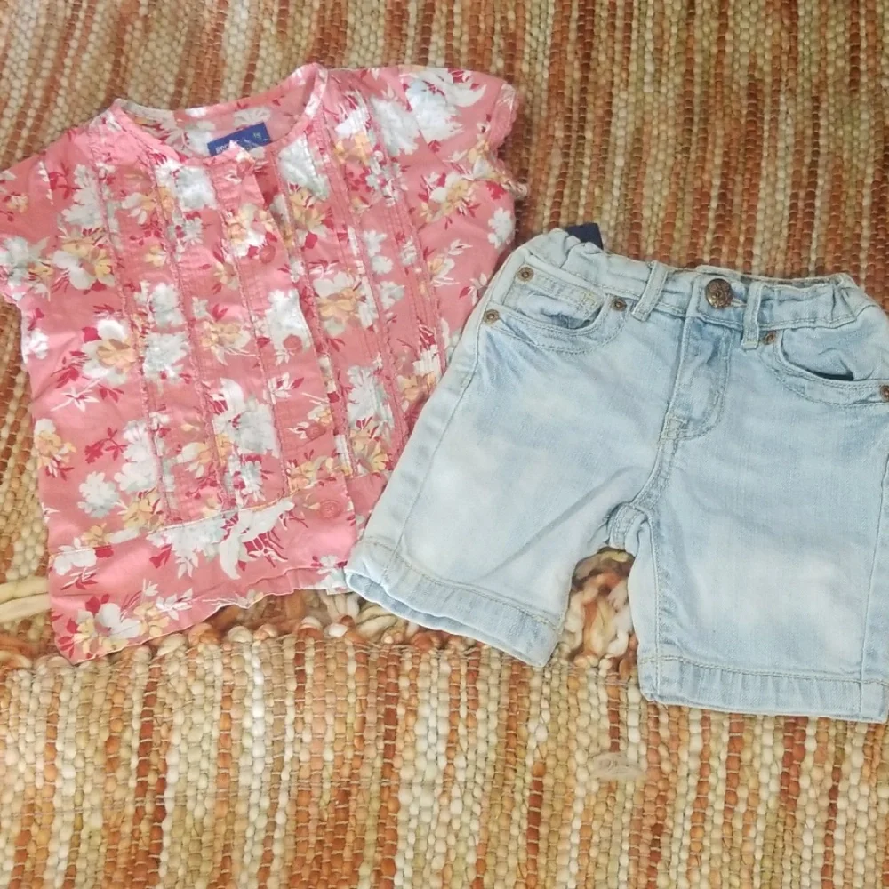 Girls 3t Jeans shorts shirt bundle‎ outfit tcp