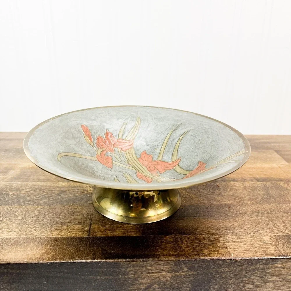 Vintage‎ Brass Pedestal Bowl with Floral Design