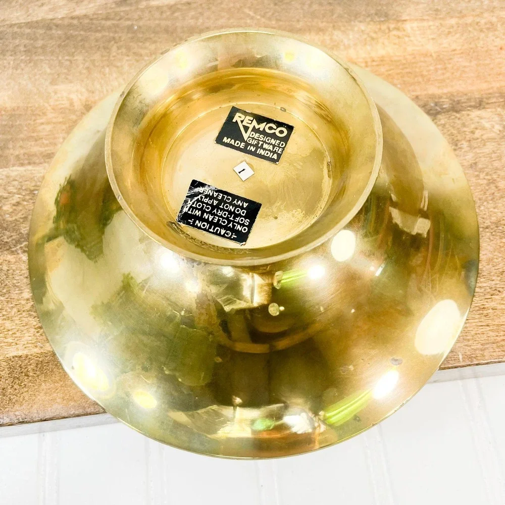 Vintage‎ Brass Pedestal Bowl with Floral Design
