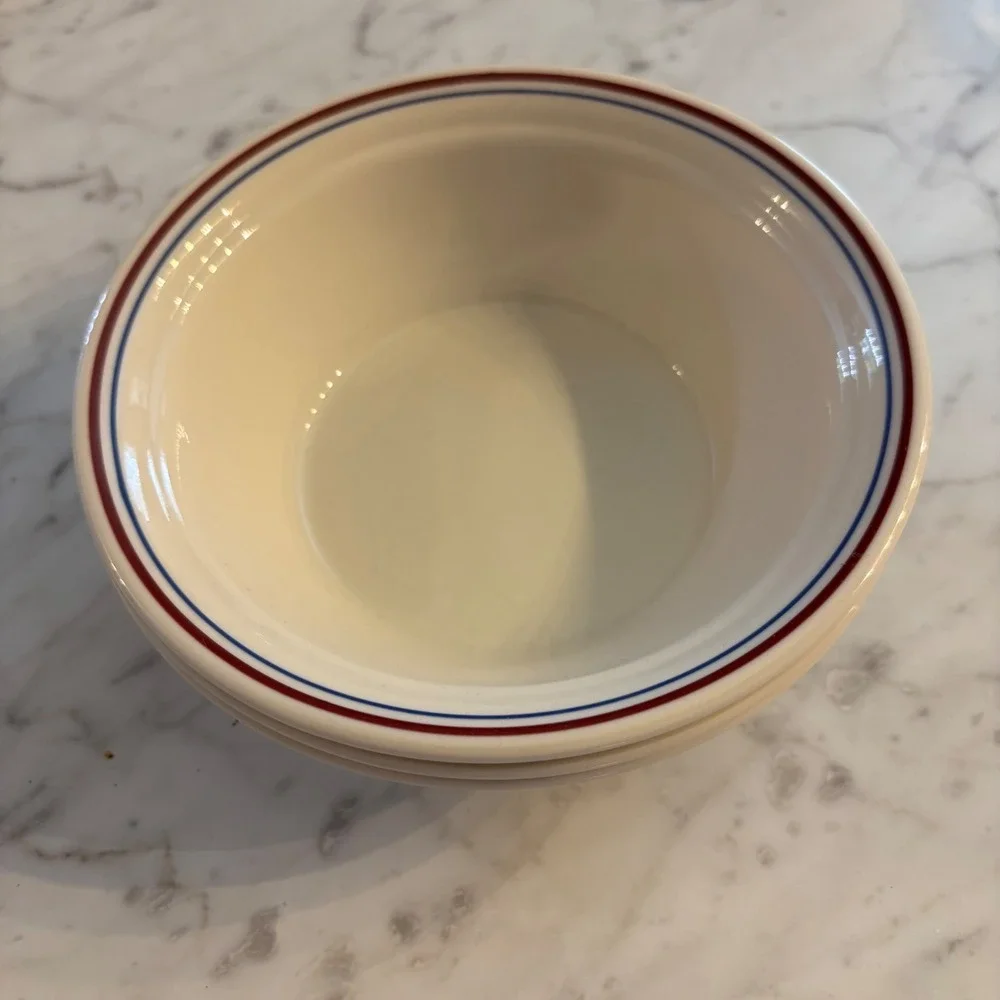 Corelle Americana Red Blue Pinstripe Cereal Bowls Set of 3 Vitrelle Made in USA