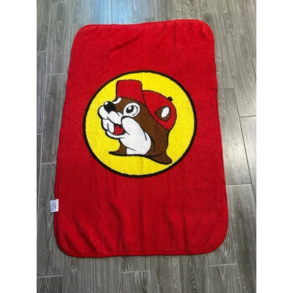 Buc-ees Beaver Logo Red Yellow Soft Fleece Throw Lap Baby Blanket Approx 59